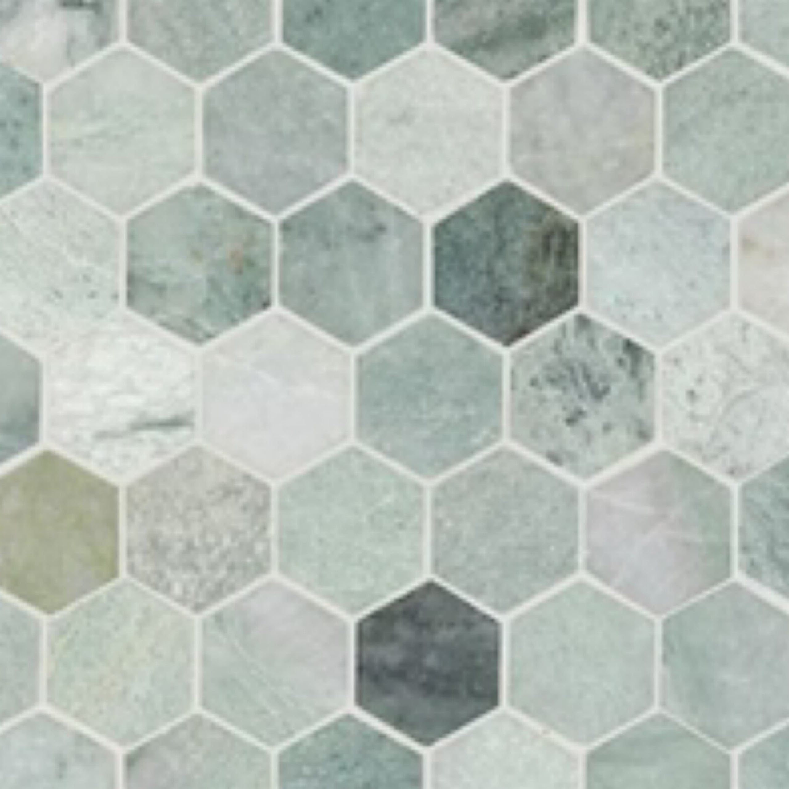 Icelandic Green Hexagon 12 in. x 12 in. Polished Marble Mesh-Mounted ...